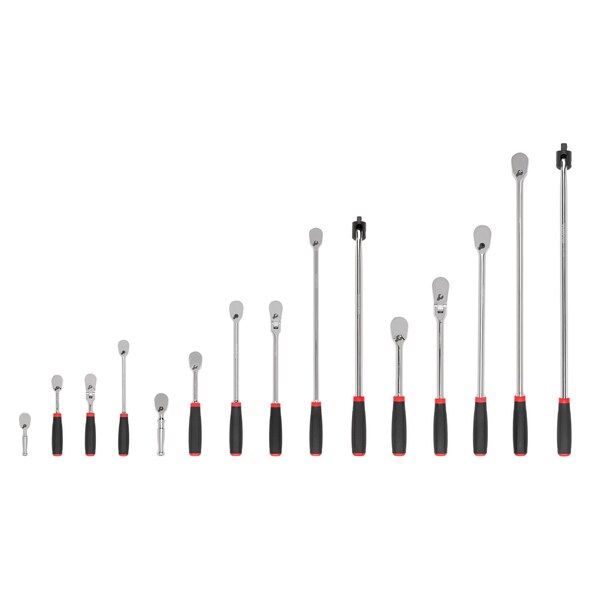 1/4, 3/8, 1/2 Inch Drive Comfort Grip Ratchet and Breaker Bar Set (15-Piece)